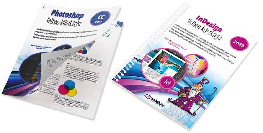 Mixtum velhon käsikirjat tulosteena. Niitattuna tai kierrevihkona.